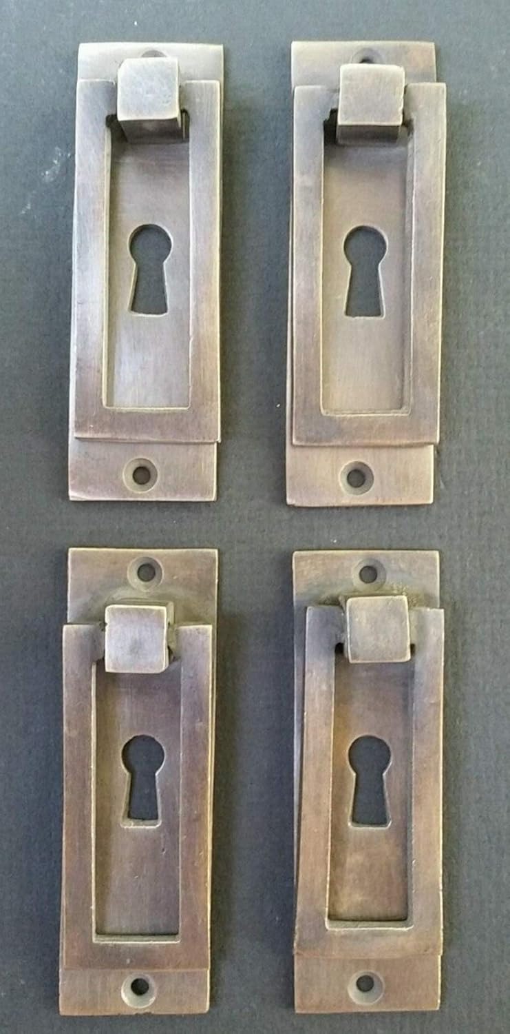 4 Arts and Crafts,Mission Style, Brass Handle, Pull,Antique Style Escutcheon,Doors,Locks,Interior Brass,Drawers,Furniture,3 1/8"#H32