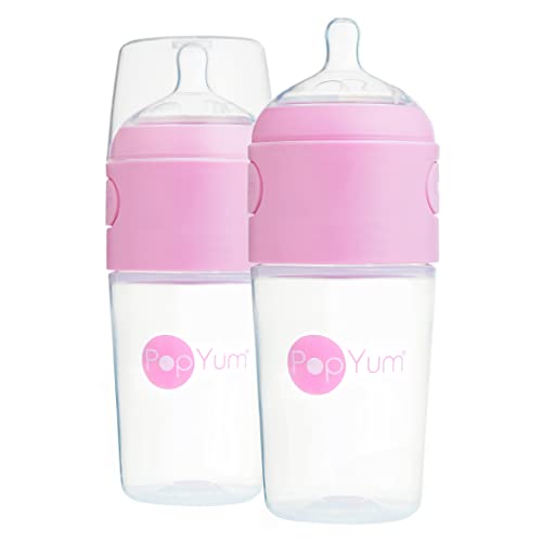 PopYum 5 oz Pink Anti-Colic Formula Making/Mixing/Dispenser Baby Bottles, 3-Pack (with #1 nipples)