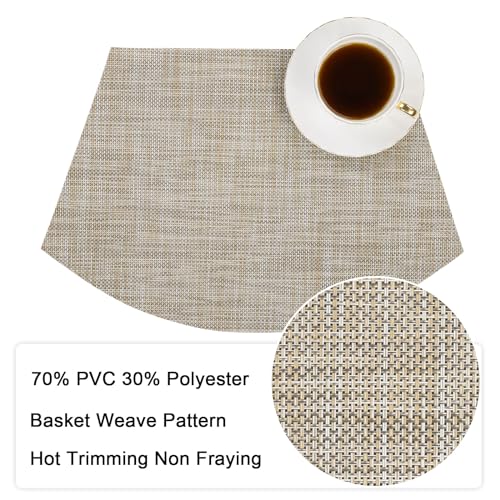 Round Table Placemats Set of 4 Non Slip Heat Resistant Woven Vinyl Metallic Golden U3114