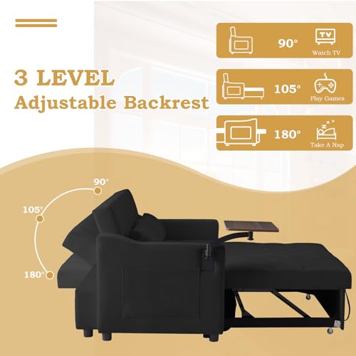 Convertible Sleeper Sofa with Pull Out Bed, 53" Velvet Futon Loveseat J969434