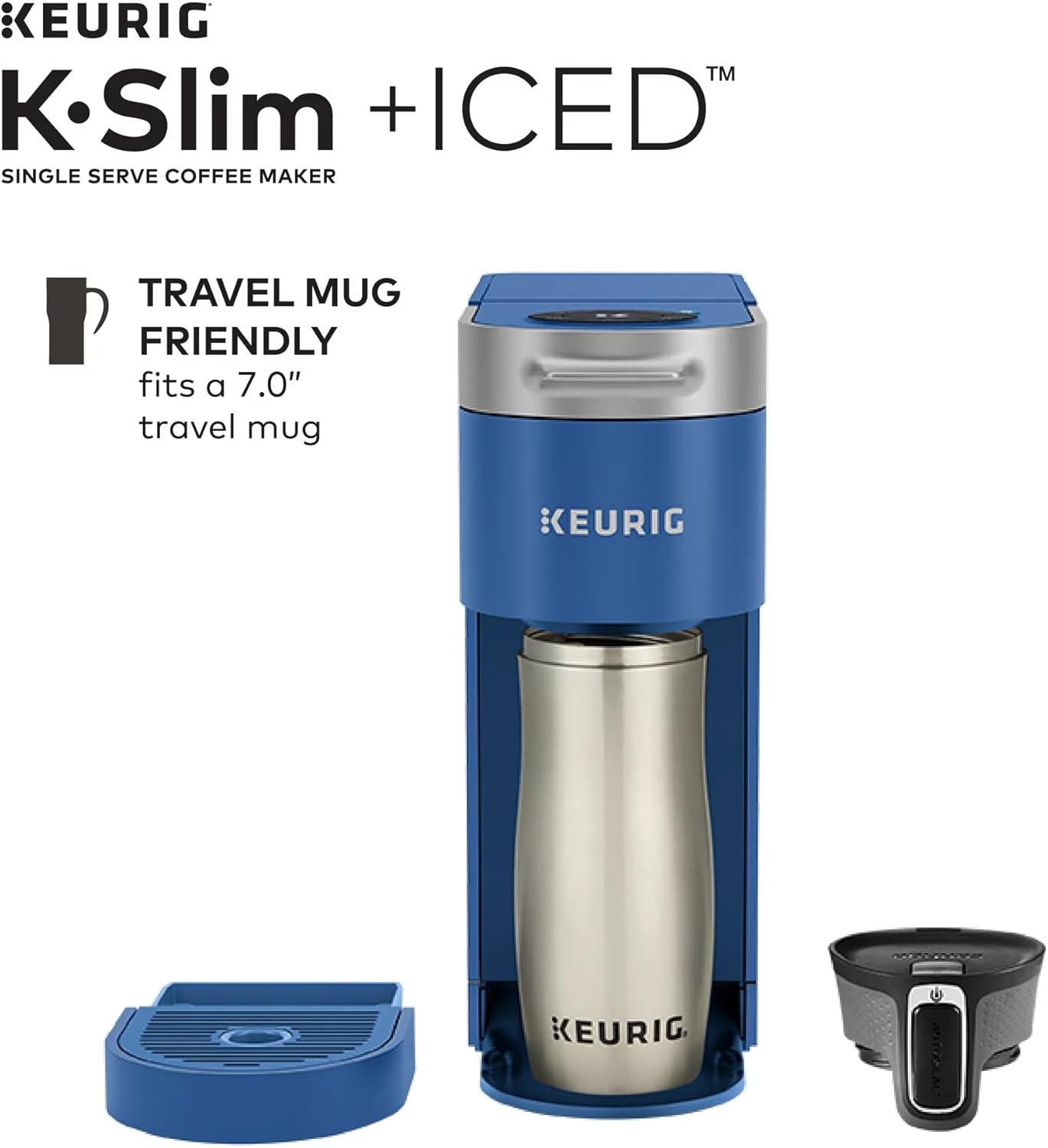 Single-Serve Coffee Maker, Blue, Brews Hot and Iced Coffee, 3 Cup Sizes L389963