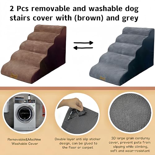5 Step Dog Stairs for High Beds, Non-Slip Pet Ramp for Small to Large Dogs and Cats P922066