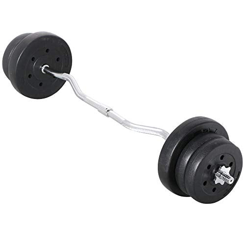 Olympic Curl Bar & 6 Weight Plates & 2 Barbell Clamps, 55LB Set V304