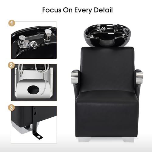 Ceramic Bowl Backwash Shampoo Chair, Adjustable Hair Washing Station for Salon and Spa S6878