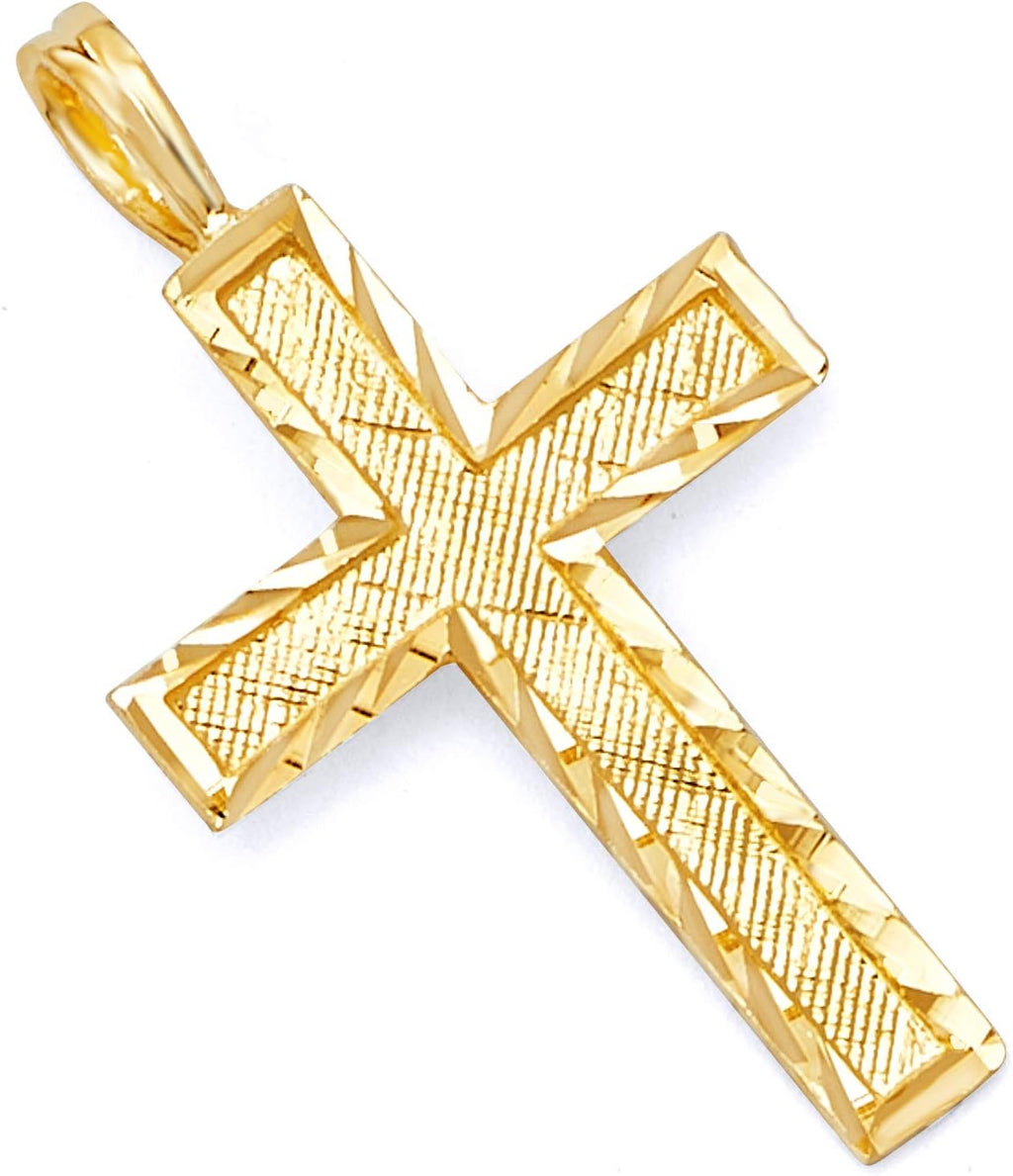 14k REAL Yellow Gold Religious Diamond Cut Cross Charm Pendant