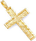 14k REAL Yellow Gold Religious Diamond Cut Cross Charm Pendant