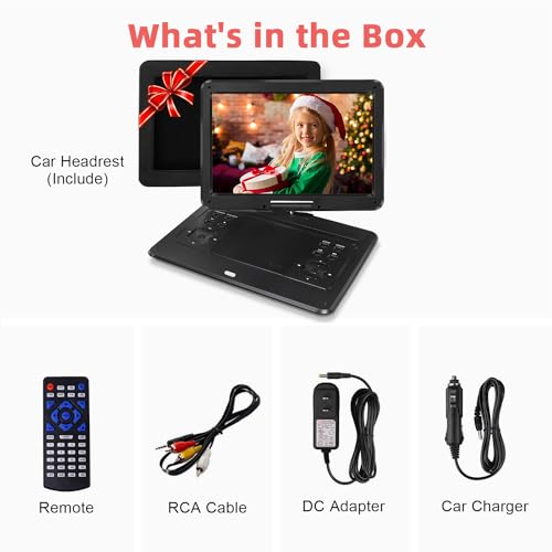 Portable Mobile DVD Player with 14.1" Swivel Screen, 6 Hrs Battery, USB/SD Support K7489