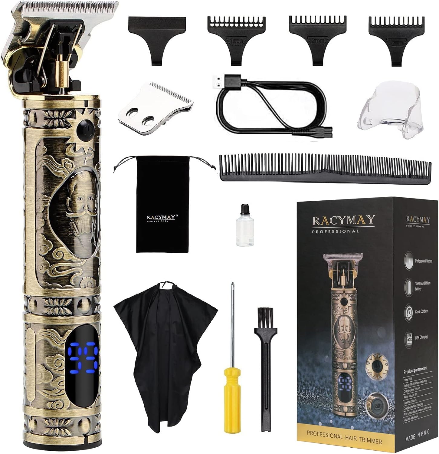 Professional Hair Trimmer for Men Beard Trimmer for Men Cordless T Blade Trimmers for Barbers Retro Mens Grooming Trimmers for Thick&Hard Hair LED Display