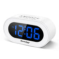 REACHER Small LED Digital Alarm Clock with Snooze, Simple to Operate, Full Range Brightness Dimmer, Adjustable Alarm Volume, Outlet Powered Compact Clock for Bedrooms, Bedside, Desk, Shelf(White)