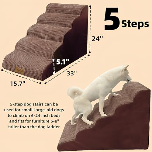 5 Step Dog Stairs for High Beds, Non-Slip Pet Ramp for Small to Large Dogs and Cats P922066