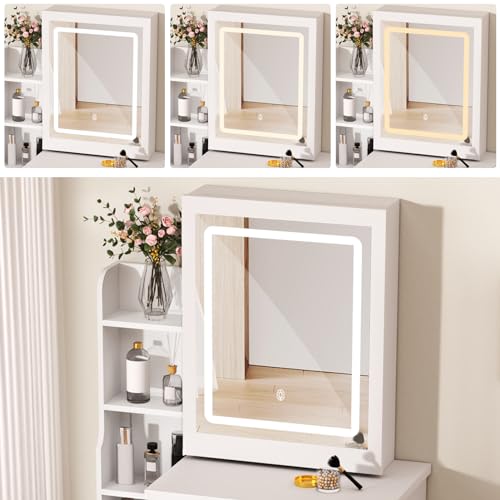 Vanity Desk with Sliding Mirror and Lights, 4 Drawers, Power Outlet R922957