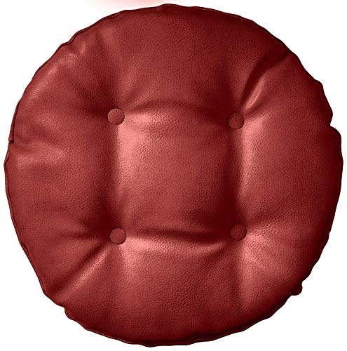Klear Vu Gripper Non-Slip Tufted Faux Leather Round Bar Stool Cushions for Dining Room, Kitchen Counter, Cafe, and Restaurant, 14", 4 Pack, Saddle Brown 4 Count