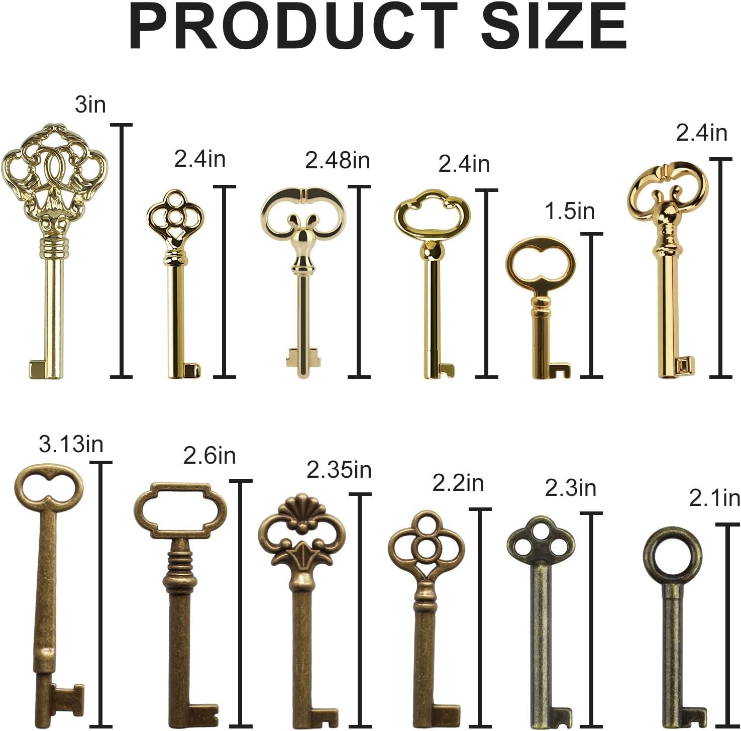 12-Key Universal Replacement Skeleton Keys Kit for Antique Furniture and Cabinets P6804