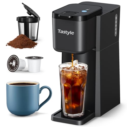 Mini Single Serve Iced and Hot Coffee Maker for K Cup and Ground, 6 to13 Oz Brew Sizes, with Recipe Book, One Cup Small Pod Coffee Makers for Home, RV and Office