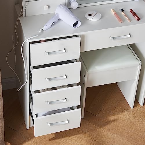 Vanity Set with Lights and Mirror, Storage Drawers and Stool N8097