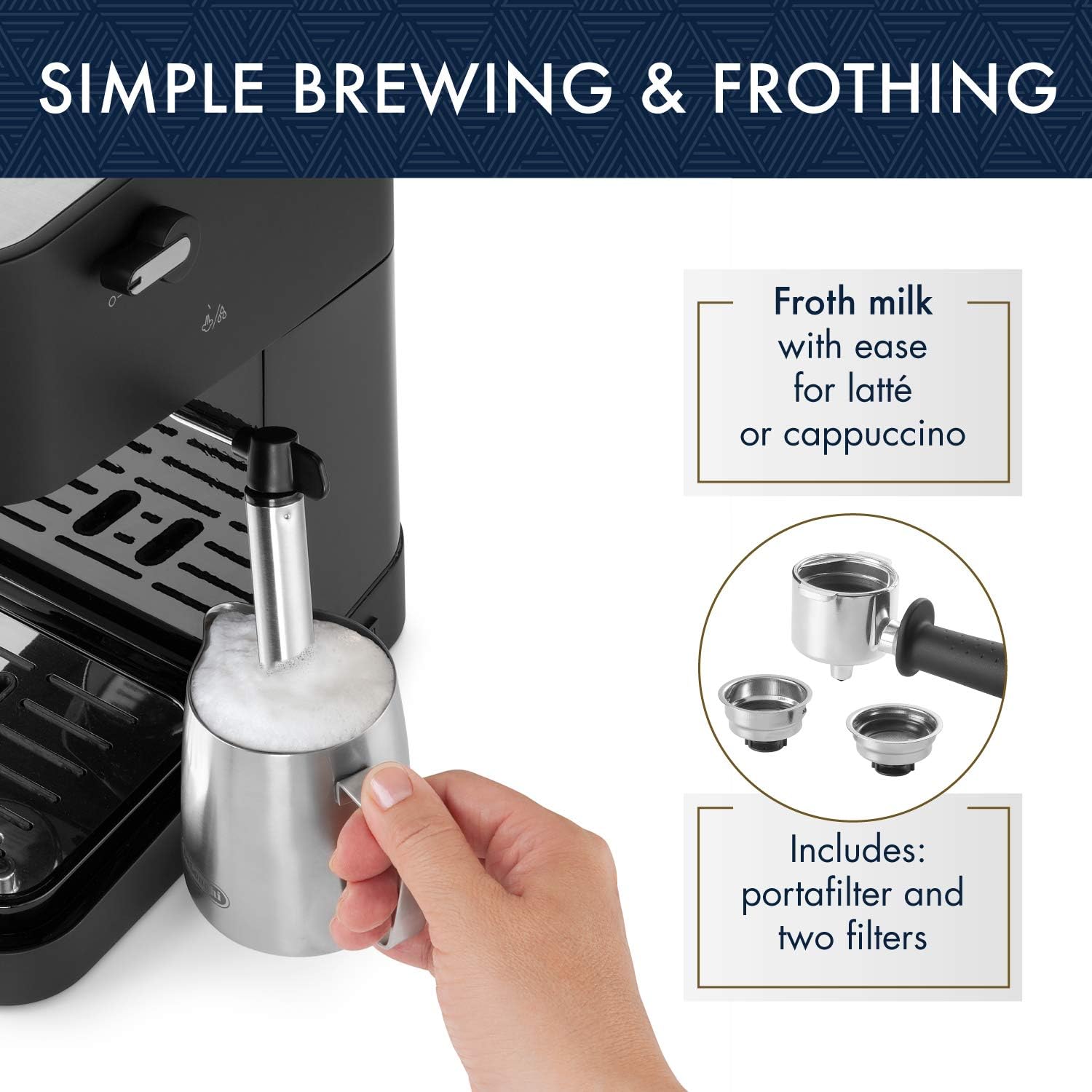 Manual Espresso Machine, 15 Bar Pump Pressure, Milk Frother K6099