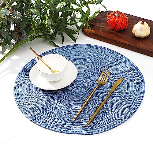 Glitter Gold Round Braided Placemats Set of 8 Washable 15 Inch E600004