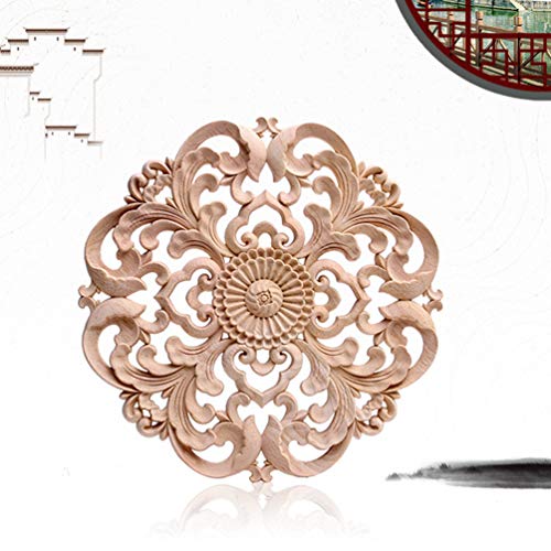Wood Carved Onlay Applique Round Flower Unpainted Corner Decal for Furniture Door Decoration 15x15cm R62034