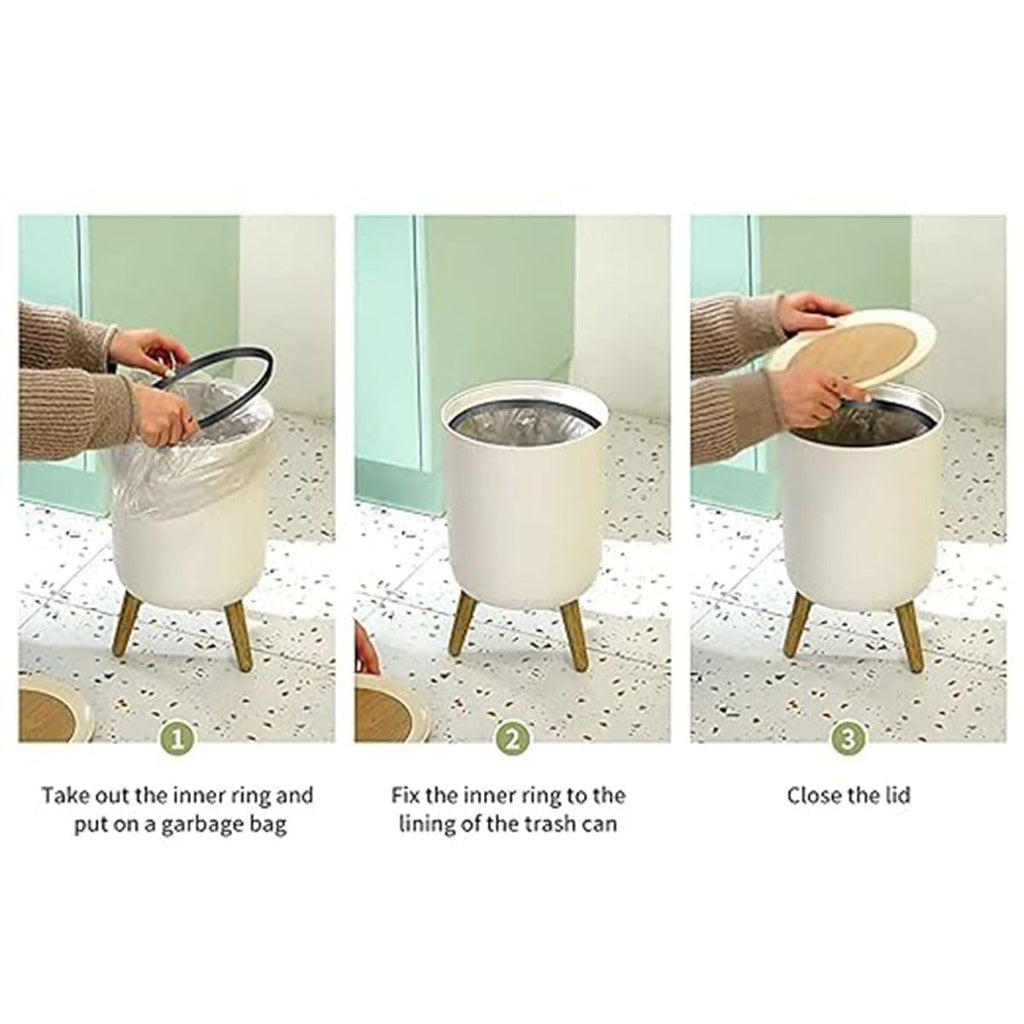 Trash Can with Lid, 7L Round Waste Basket for Bathroom Kitchen Bedroom J623504