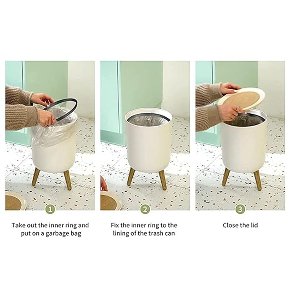 Trash Can with Lid, 7L Round Waste Basket for Bathroom Kitchen Bedroom J623504