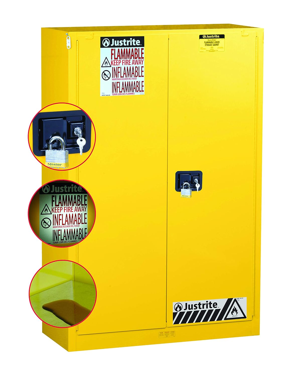 Flammable Safety Cabinet, 2 Door, Self Closing, 45 gal J351151