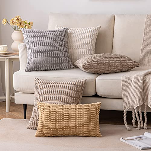 Blue Corduroy Throw Pillow Covers 12x20 Inch for Couch Bed Living Room R245