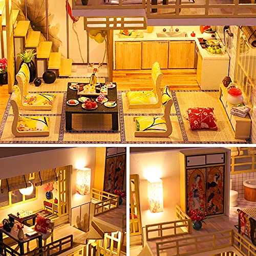 Dollhouse Miniature with Furniture Kit, Handmade Chinese Style Loft DIY House Model P718946