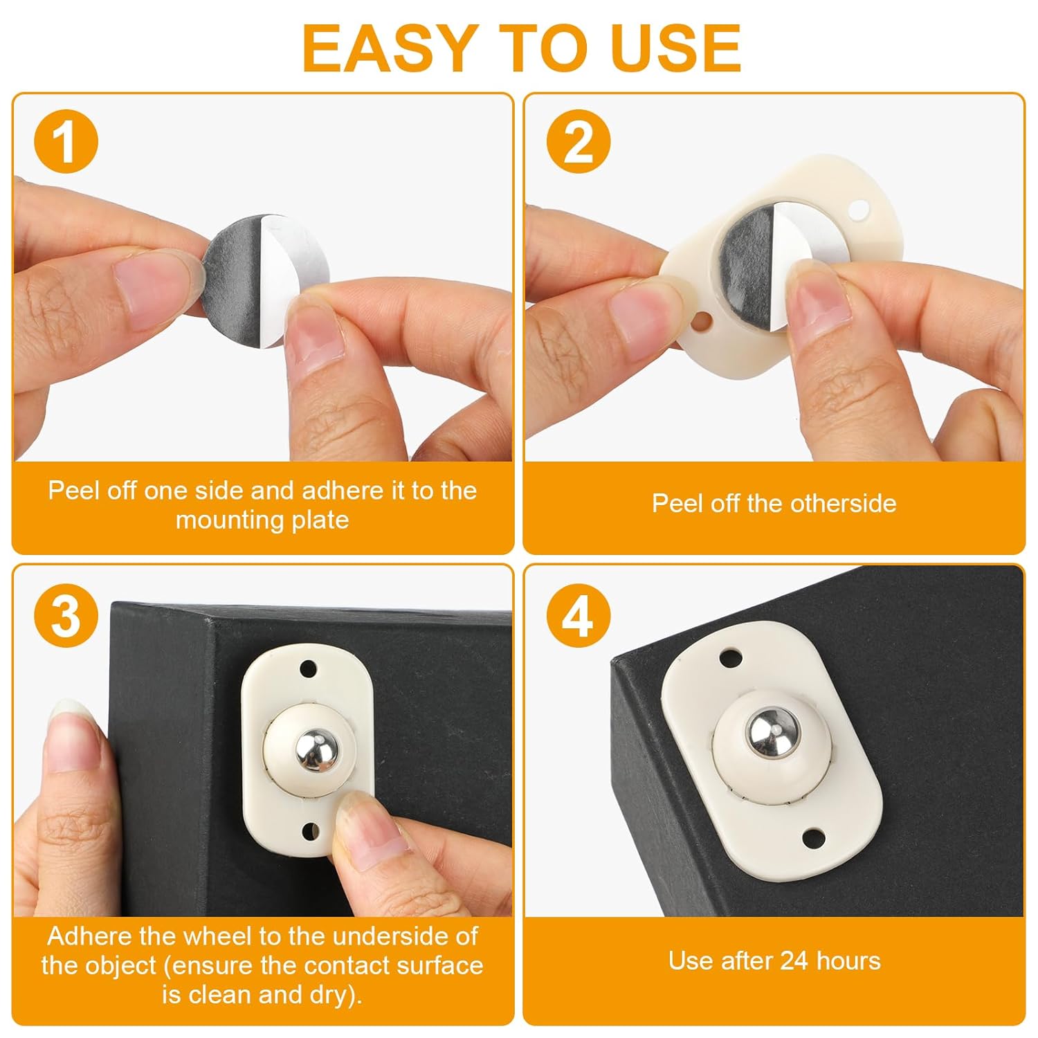 Self-Adhesive Mini Caster Wheels, 360° Swivel Sticky Pulleys for Small Furniture, White X4532