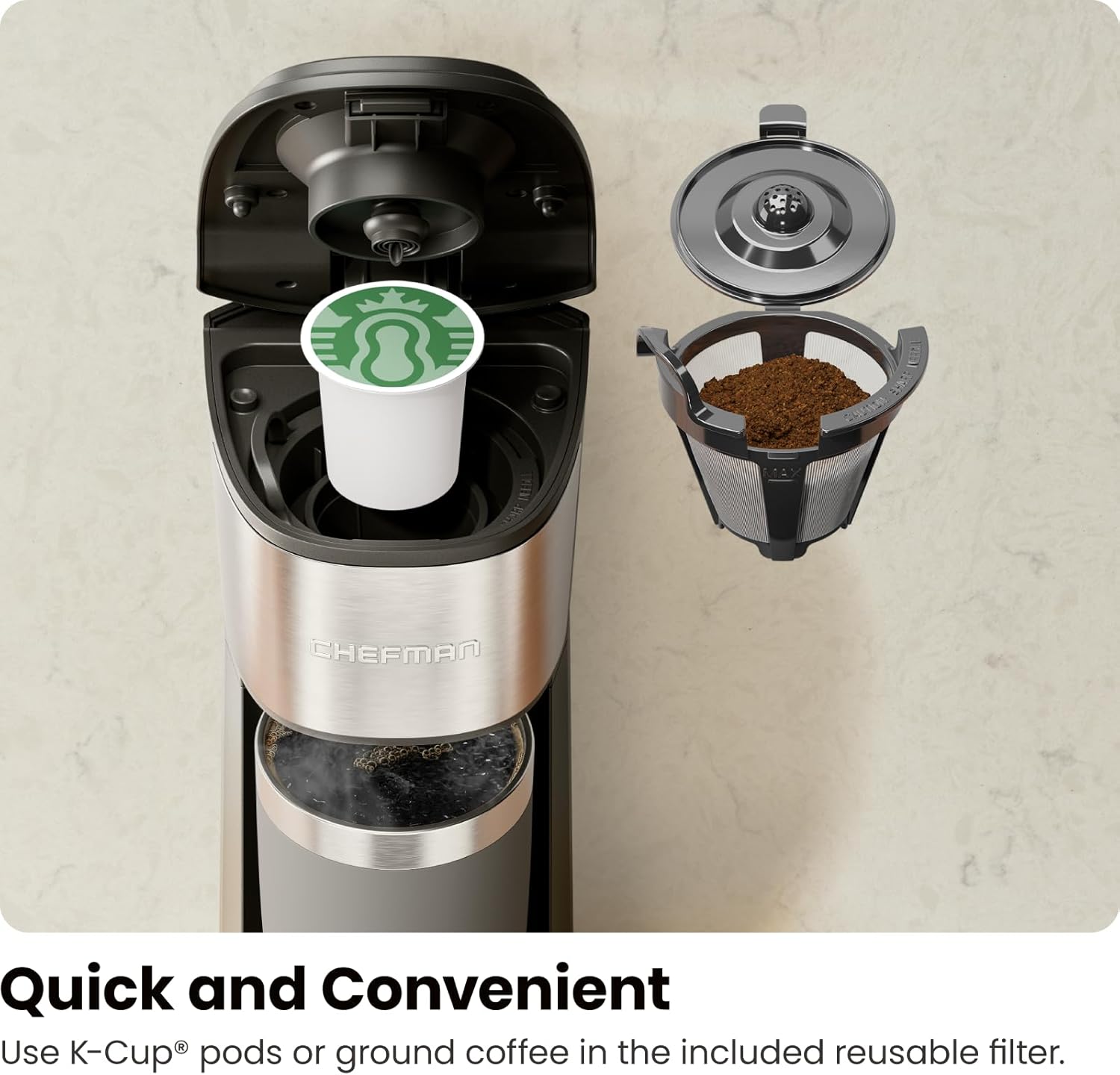 Single Serve Coffee Maker, K Cup Coffee Machine with Ground Coffee Option N88702