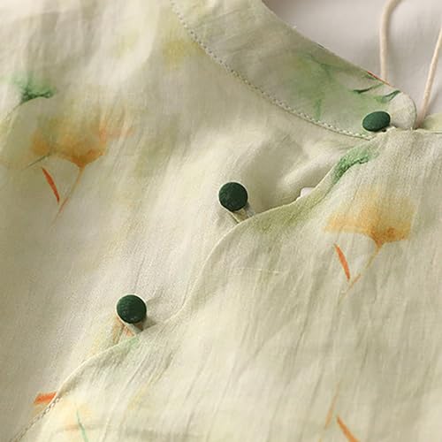 Floral Embroidered Linen Blouse for Women, 3/4 Sleeve Casual Top W2768