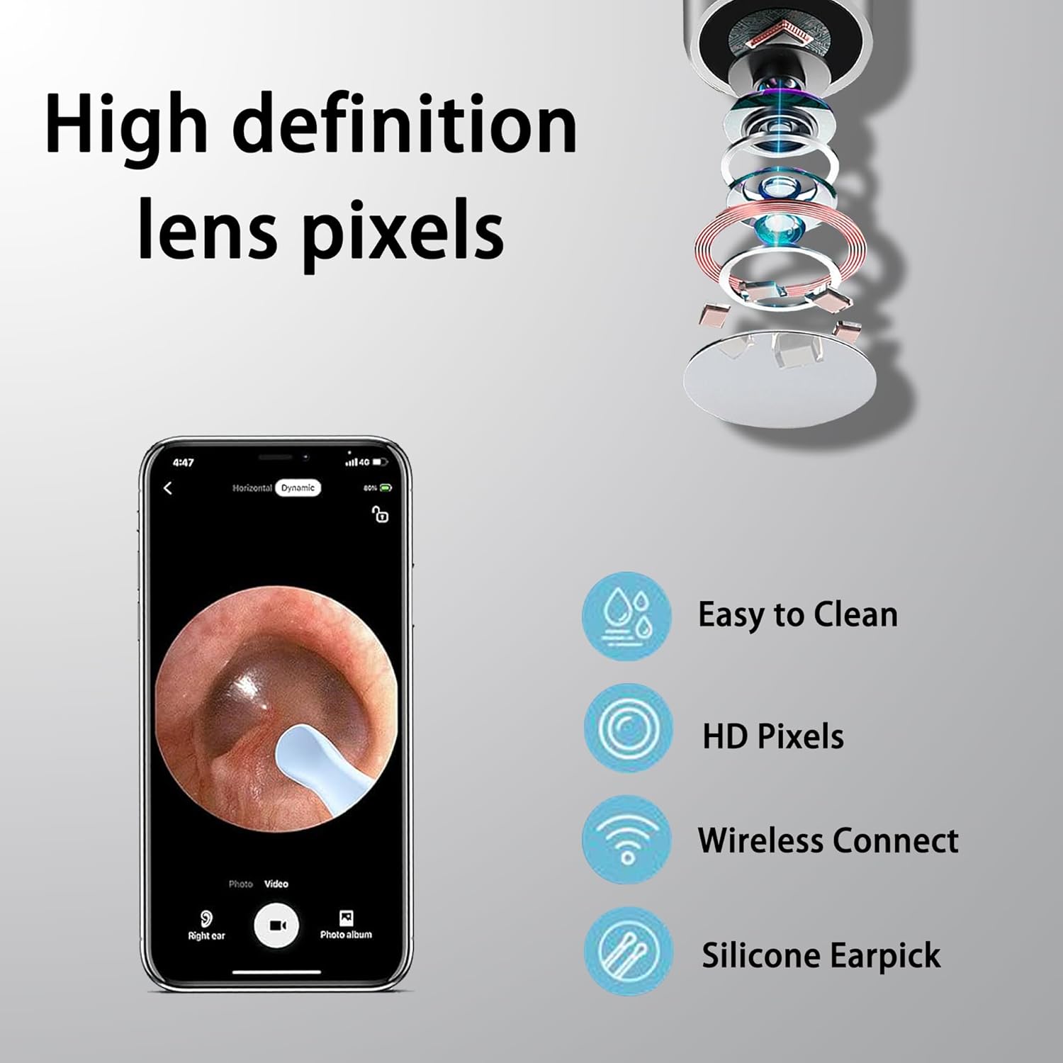 Ear Wax Removal Cleaner with 1080P HD Camera Otoscope for iPhone, iPad & Android D114071
