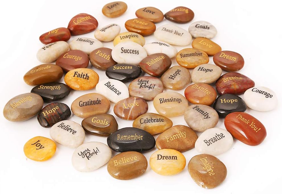 50PCS Engraved Inspirational Stones with Words, 2-3 Inches L117