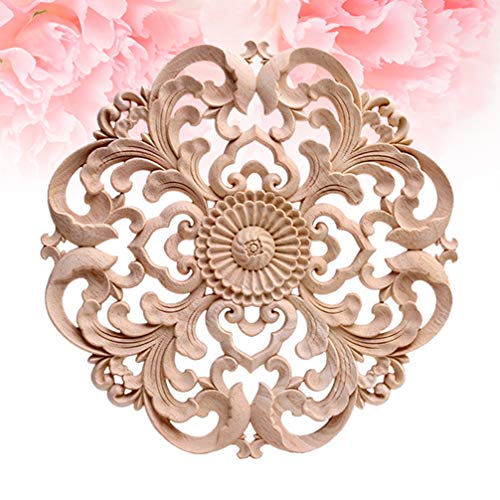 Wood Carved Onlay Applique Round Flower Unpainted Corner Decal for Furniture Door Decoration 15x15cm R62034