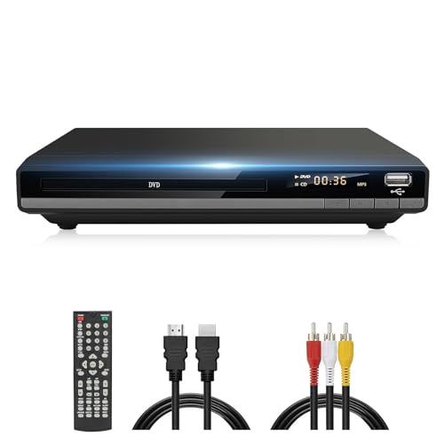 HD DVD Player for TV, Region-Free DVD Player CD Player for Home with HDMI/RCA Output USB Input, Plays All Regions and Formats, Breakpoint Memory, 1080P HD Compact DVD Player Perfect for Family Movies