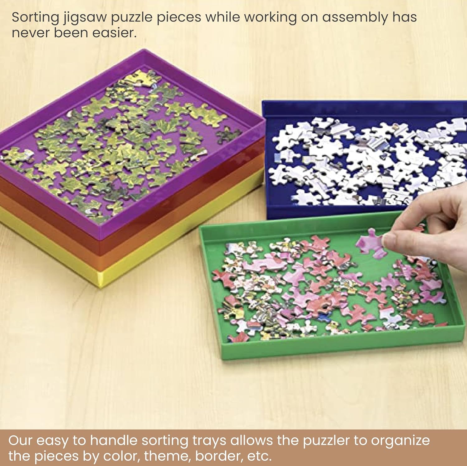 Stackable Sorting Trays for Jigsaw Puzzle Pieces, Pack of 6 N37083
