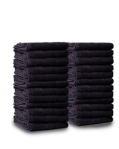 Salon Towel, Pack of 24 (Not Bleach Proof, 16 x 27 Inches) Highly Absorbent Cotton Towels for Hand, Gym, Beauty, Spa, and Home Hair Care, Black