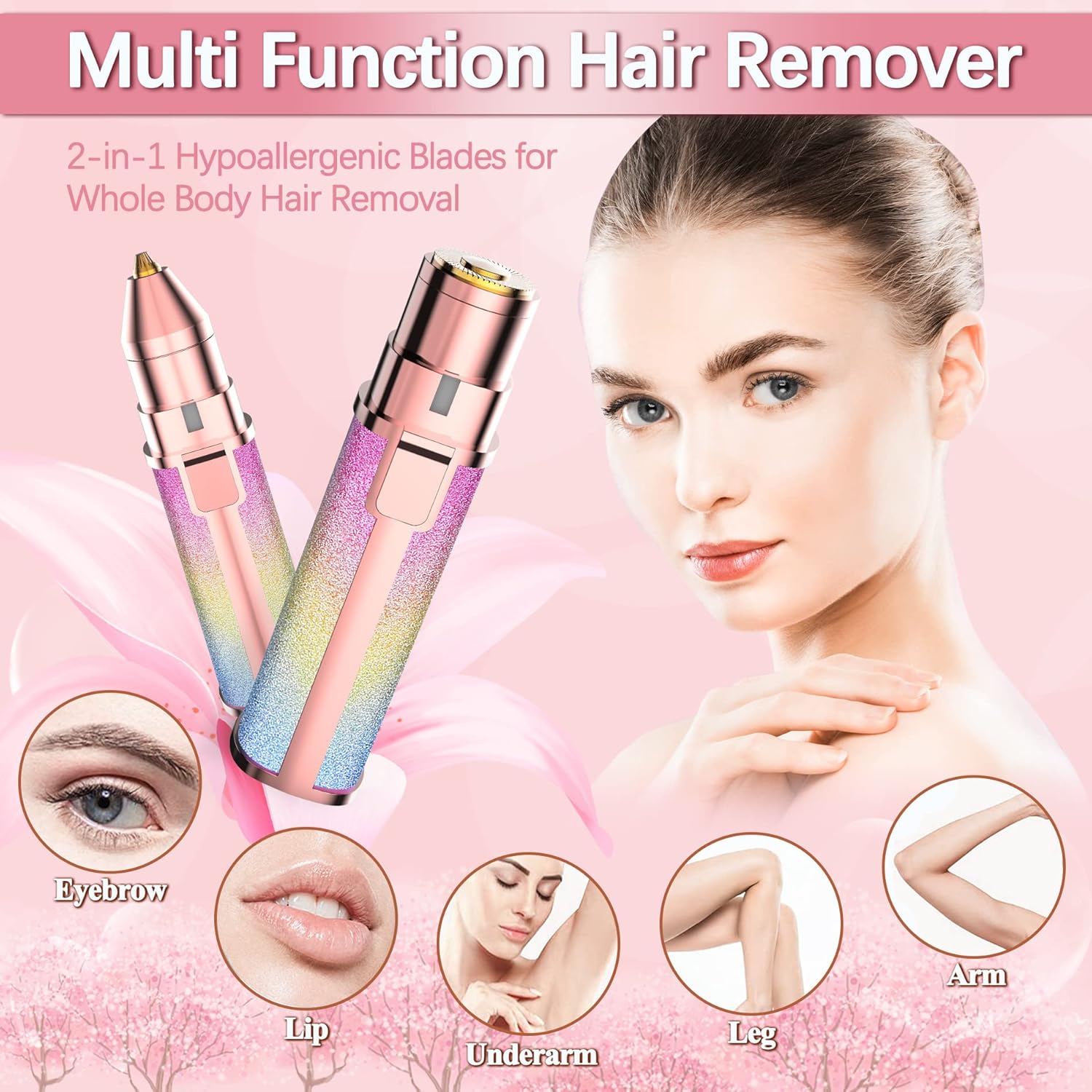 Facial Hair Remover for Women, Rechargeable 2-in-1 Trimmer with LED Light J801570