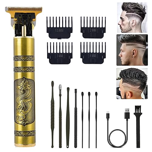 Professional Cordless Hair Trimmer, Hair Clippers for Men T Blade Trimmer Zero Gapped Trimmer Rechargeable Beard Trimmer Shaver Hair Cutting Kit with Ear Spoon Tool Set, Black