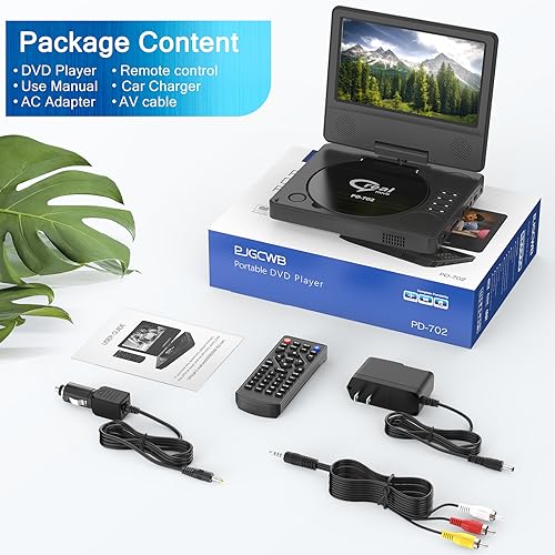 Portable DVD Player with 7.5" Swivel Screen, 5-Hour Battery, SD/USB/CD Support, Black W579