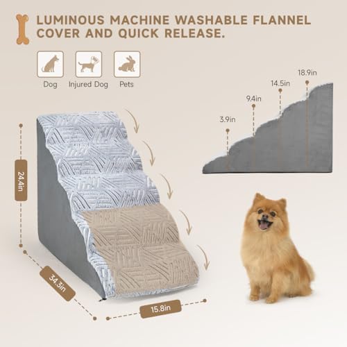 Dog Stairs for High Beds, 5 Tiers Soft Steps for Small Dogs and Cats M866