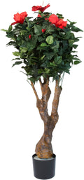 Artificial Hibiscus Plant - 48-Inch Fake Tree with UV-Resistant Leaves and Pink Flowers for Indoor, Outdoor, or Patio Decor by Pure Garden