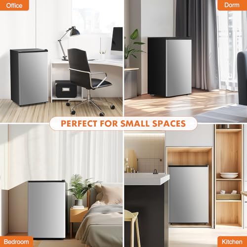 Mini Fridge with Freezer, Single Door, Adjustable Thermostat, Compact for Bedroom Office Dorm Y715