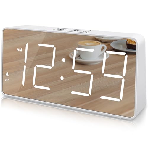 Peakeep Digital Clock, Alarm Clock for Bedrooms with USB Charger Port - Large Big Numbers 5 Brightness for Seniors, Battery Backup, Loud Alarm 5 Volums (Black with Green Digits)