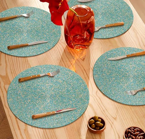 Beaded Placemat Gold White 13" Round Set of 4 O392