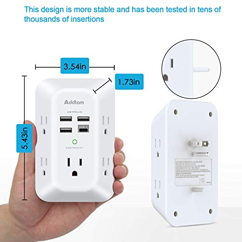 USB Wall Charger Surge Protector, 5 Outlet Extender with 4 USB Ports Y6391