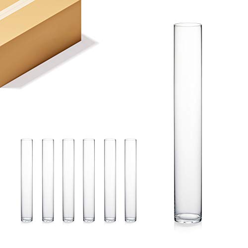WGVI Quality Thick Weighted Tall Clear Cylinder Glass Vases, 4" W x 20" H, Flower Arrangement Floating Candle Holders Wedding Centerpieces Event Floral Container Tabletop Display Décor, 1 Piece