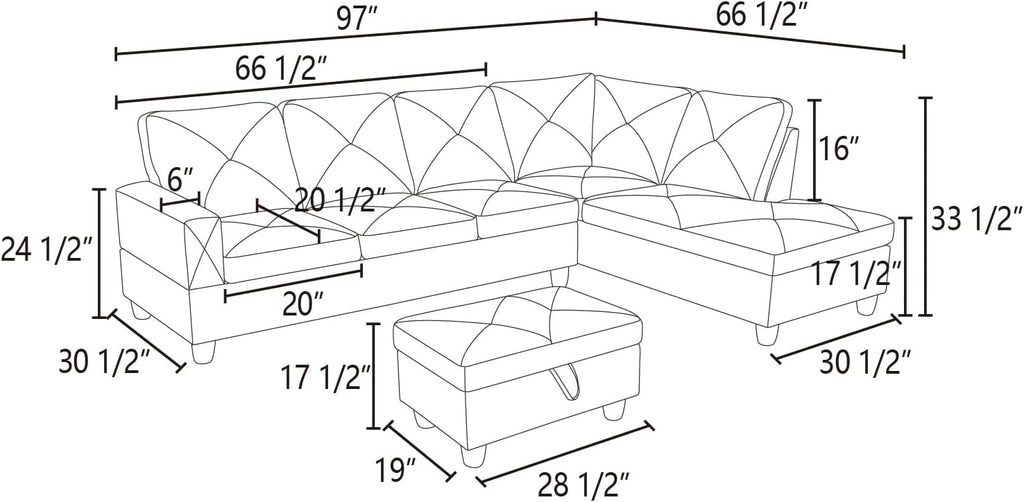 L-Shaped Sectional Sofa with Chaise, Faux Leather, Brown R925652