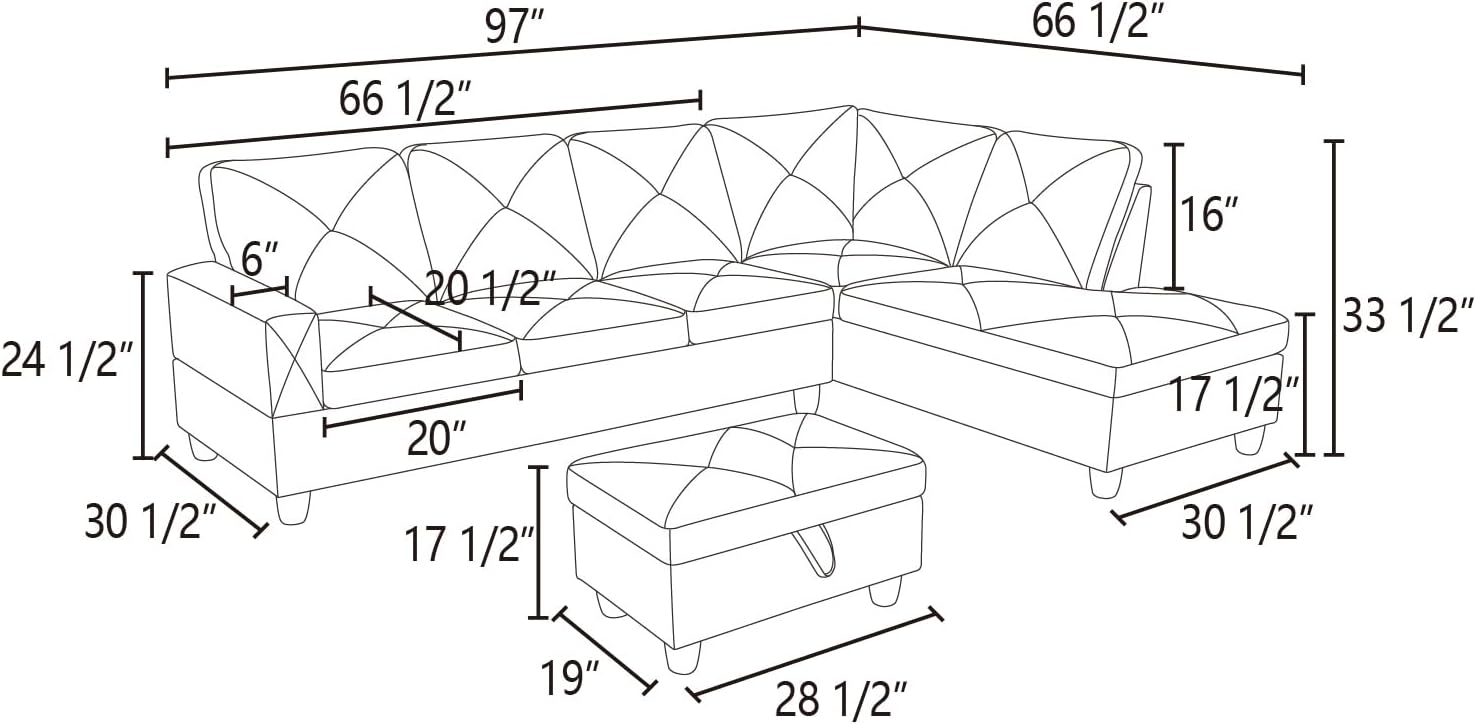 L-Shaped Sectional Sofa with Chaise, Faux Leather, Brown R925652