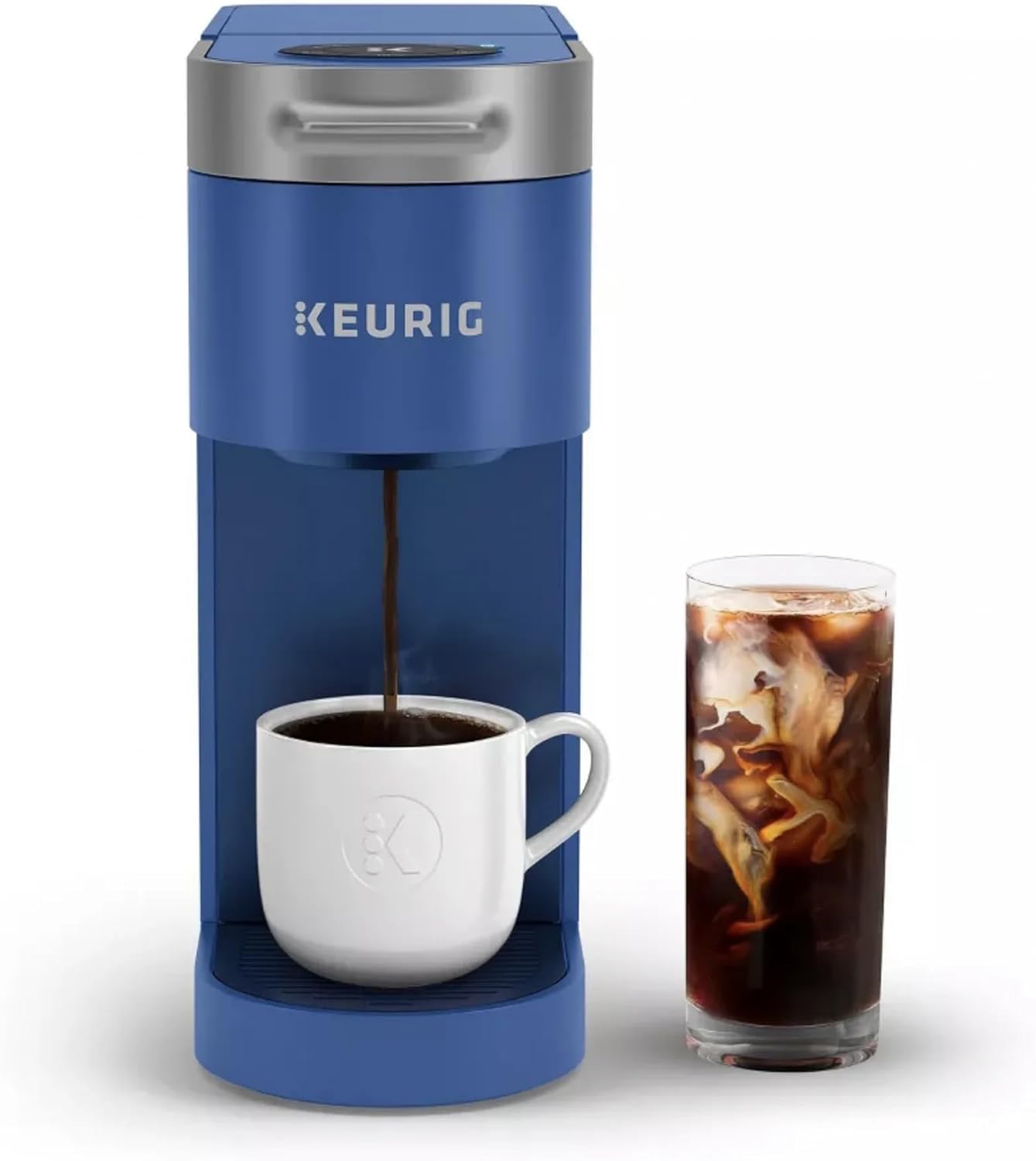 Single-Serve Coffee Maker, Blue, Brews Hot and Iced Coffee, 3 Cup Sizes L389963
