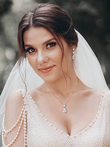Teardrop Cubic Zirconia Bridal Necklace and Earrings Set for Women V959481